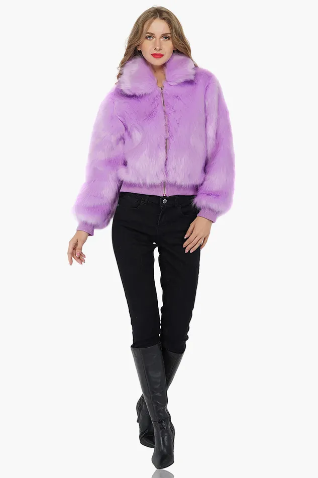 Women Jackets America and Beyond Lavender Lover Faux Fur Bomber Jacket