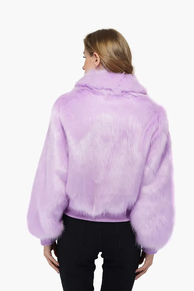 Women Jackets America and Beyond Lavender Lover Faux Fur Bomber Jacket