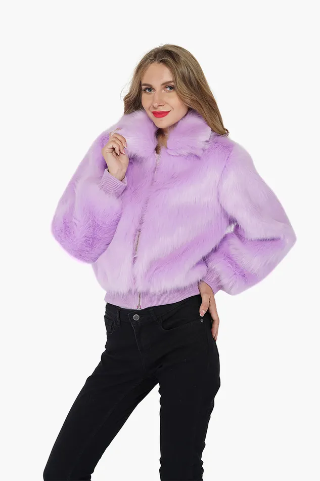 Women Jackets America and Beyond Lavender Lover Faux Fur Bomber Jacket