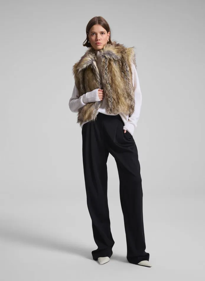Women Jackets and Coats ALC Naya Faux Fur Vest Brown Coyote