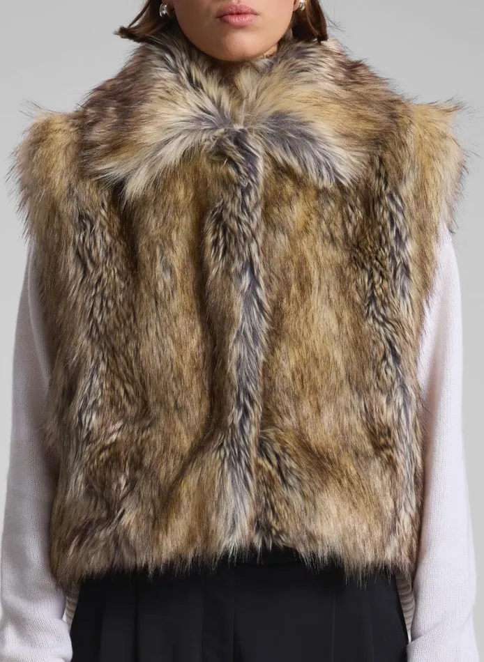 Women Jackets and Coats ALC Naya Faux Fur Vest Brown Coyote
