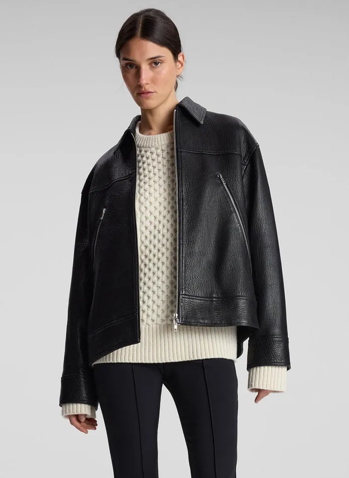 Women Jackets and Coats ALC Olive Leather Jacket Black