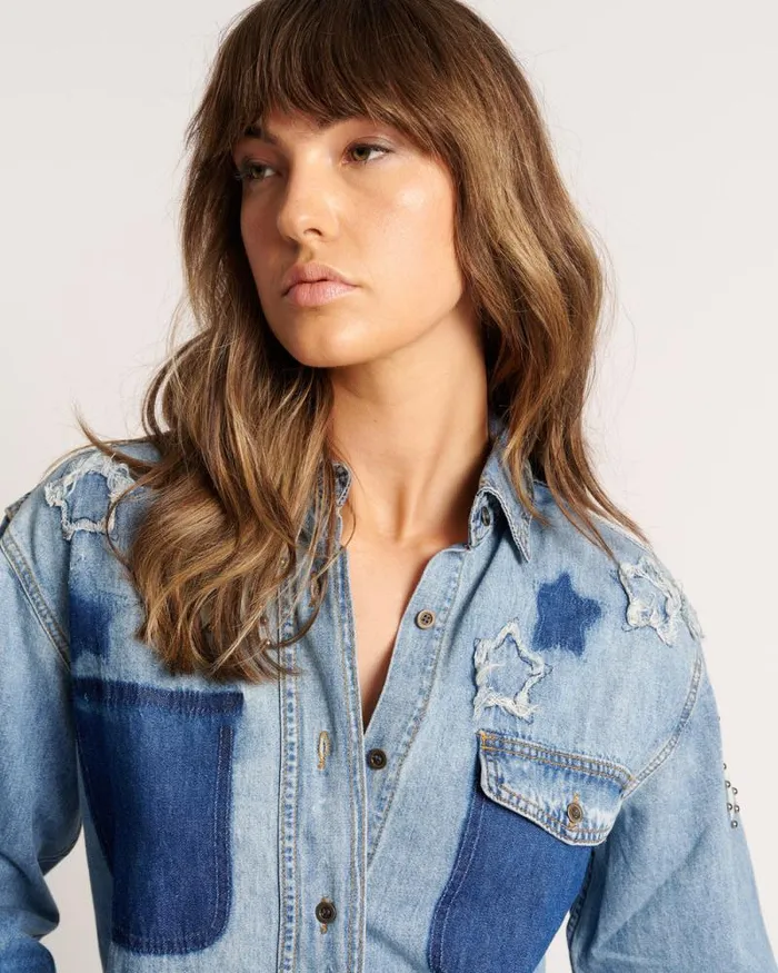 Women JOHNNY BLUE STAR CLASSIC EVERYDAY SHIRT One Teaspoon Denim Shirts Women JOHNNY BLUE STAR CLASSIC EVERYDAY SHIRT One Teaspoon Denim Shirts