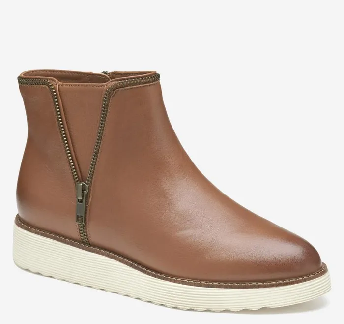 Women Johnston and Murphy Boots and Booties Mitzi Zipper Bootie Cognac Calfskin Women Johnston and Murphy Boots and Booties Mitzi Zipper Bootie Cognac Calfskin