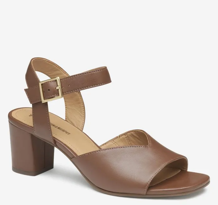 Women Johnston and Murphy Heels and Platform Wedges Evelyn AnkleStrap Sandal Cognac Glove Leather Women Johnston and Murphy Heels and Platform Wedges Evelyn AnkleStrap Sandal Cognac Glove Leather