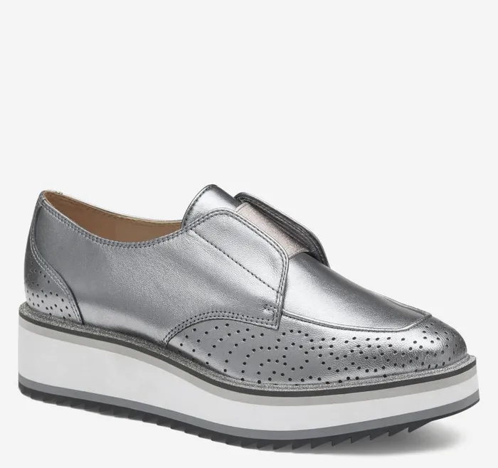 Women Johnston and Murphy Mules and Loafers Gracelyn Gore Oxford Pewter Metallic Italian Sheepskin Women Johnston and Murphy Mules and Loafers Gracelyn Gore Oxford Pewter Metallic Italian Sheepskin