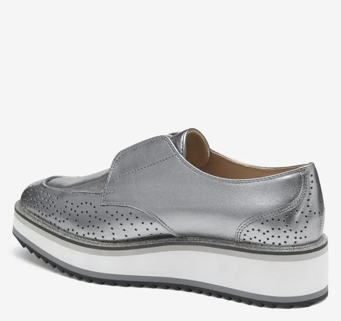 Women Johnston and Murphy Mules and Loafers Gracelyn Gore Oxford Pewter Metallic Italian Sheepskin Women Johnston and Murphy Mules and Loafers Gracelyn Gore Oxford Pewter Metallic Italian Sheepskin