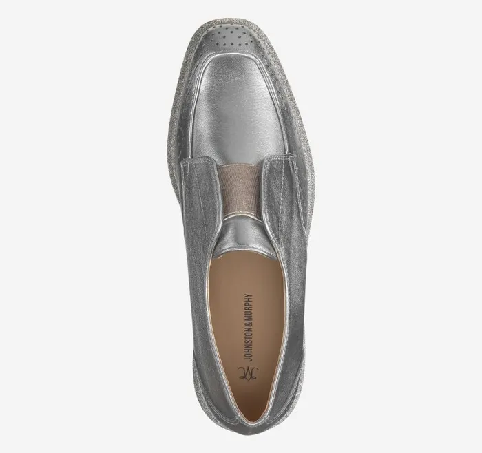 Women Johnston and Murphy Mules and Loafers Gracelyn Gore Oxford Pewter Metallic Italian Sheepskin Women Johnston and Murphy Mules and Loafers Gracelyn Gore Oxford Pewter Metallic Italian Sheepskin