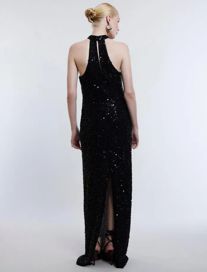 Women Jules Beaded SemiSheer Halter Gown Black BCBG Dresses Women Jules Beaded SemiSheer Halter Gown Black BCBG Dresses