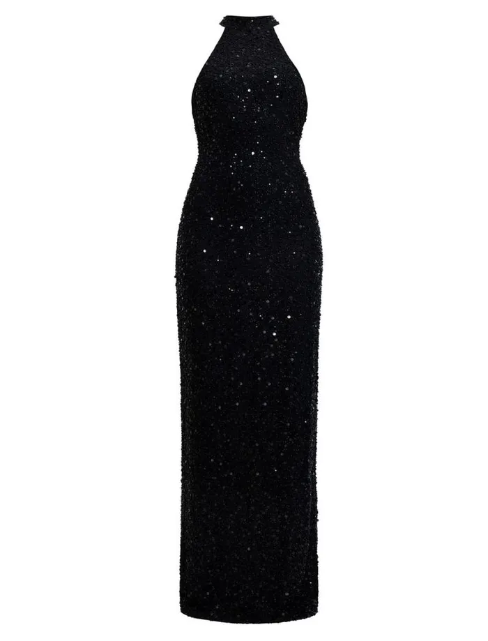 Women Jules Beaded SemiSheer Halter Gown Black BCBG Dresses Women Jules Beaded SemiSheer Halter Gown Black BCBG Dresses