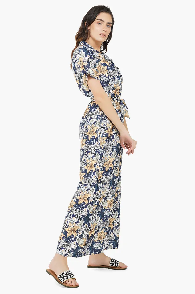 Women Jumpsuits America and Beyond Cheerful Cheetah 8211 Navy Leopard Jumpsuit With Pockets