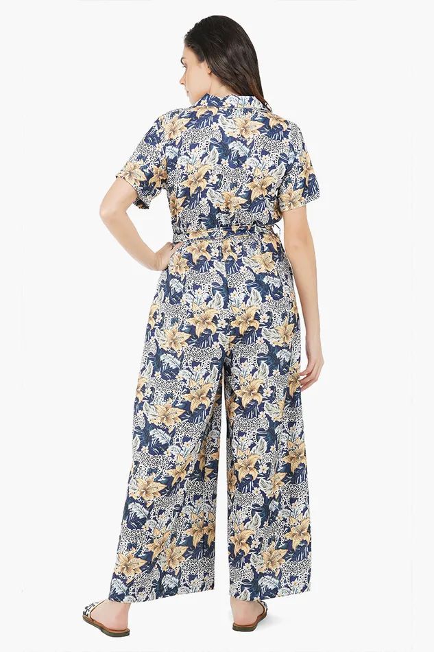 Women Jumpsuits America and Beyond Cheerful Cheetah 8211 Navy Leopard Jumpsuit With Pockets