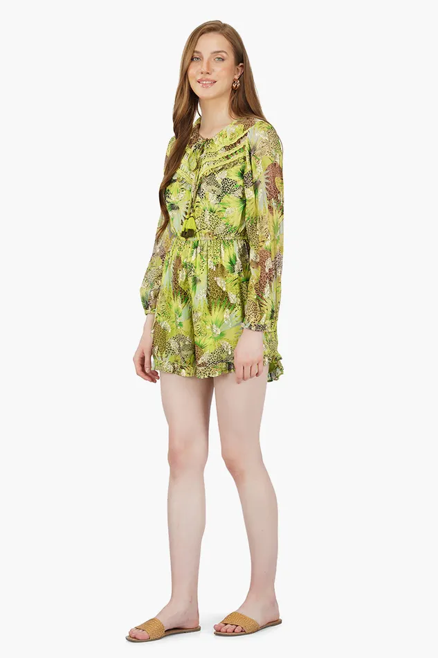 Women Jumpsuits America and Beyond Lime Green Leopard Printed Romper