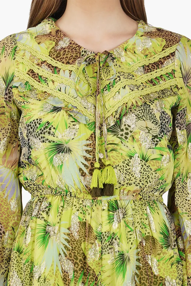 Women Jumpsuits America and Beyond Lime Green Leopard Printed Romper