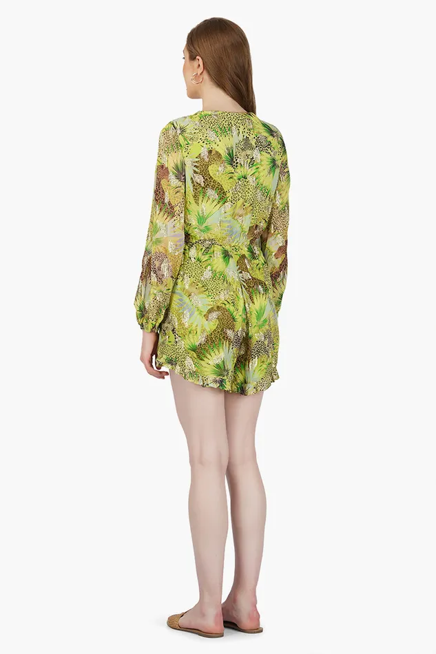 Women Jumpsuits America and Beyond Lime Green Leopard Printed Romper
