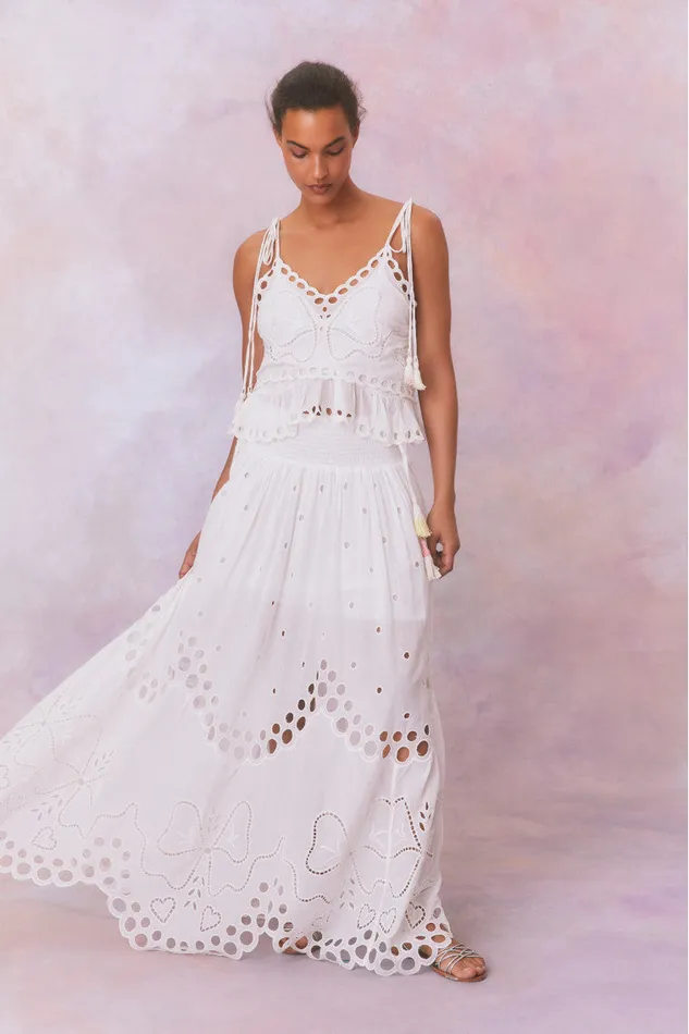 WomenKids LoveShackFancy Skirts Cassaro Eyelet Cotton Maxi Skirt Soft White