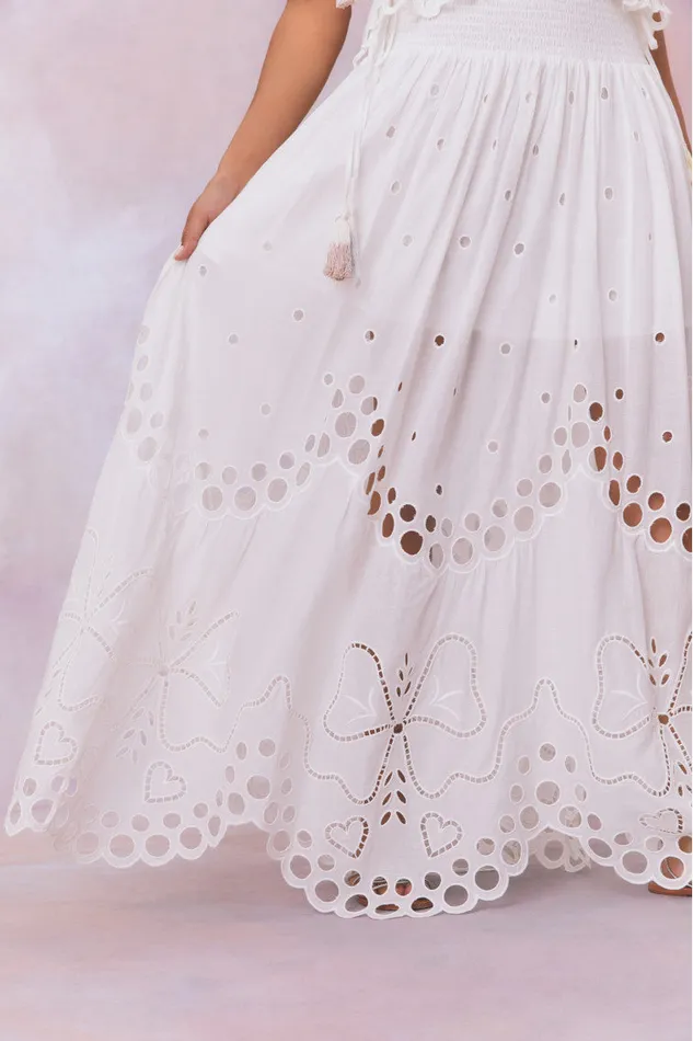 WomenKids LoveShackFancy Skirts Cassaro Eyelet Cotton Maxi Skirt Soft White