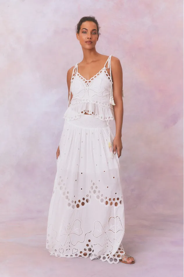 WomenKids LoveShackFancy Skirts Cassaro Eyelet Cotton Maxi Skirt Soft White