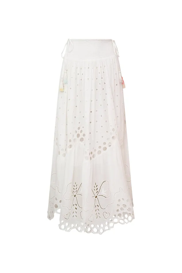 WomenKids LoveShackFancy Skirts Cassaro Eyelet Cotton Maxi Skirt Soft White