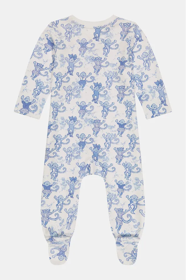 WomenKids LoveShackFancy Sleepwear Roller Rabbit Pastiche De Monkey Baby Zipper Footie Blue
