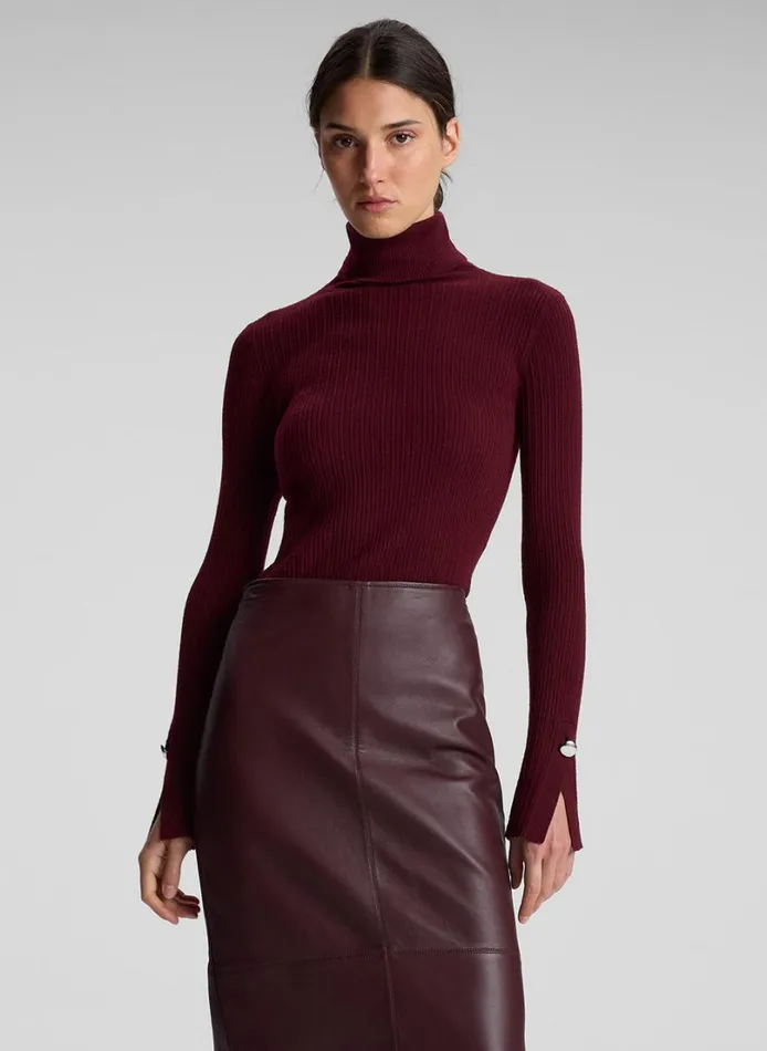 Women Knitwear ALC Jett Cable Knit Merino Turtleneck Top Burgundy