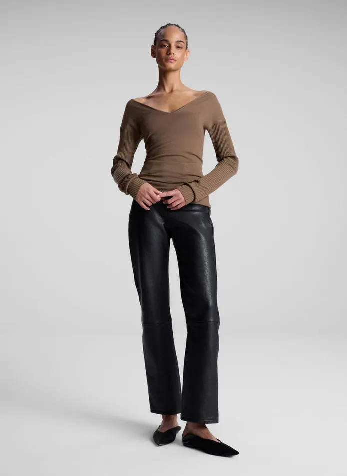 Women Knitwear ALC Keaton Ribbed Merino Top Dark Taupe