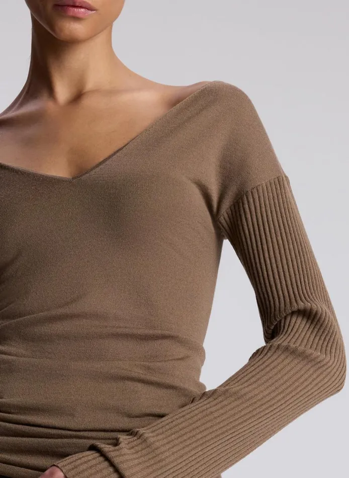 Women Knitwear ALC Keaton Ribbed Merino Top Dark Taupe