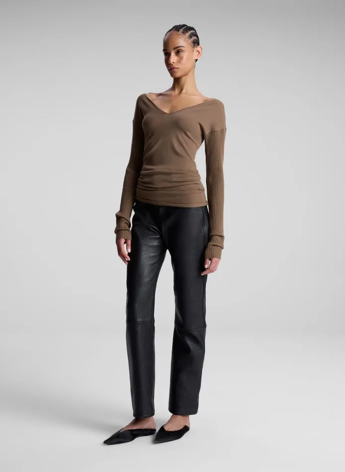 Women Knitwear ALC Keaton Ribbed Merino Top Dark Taupe