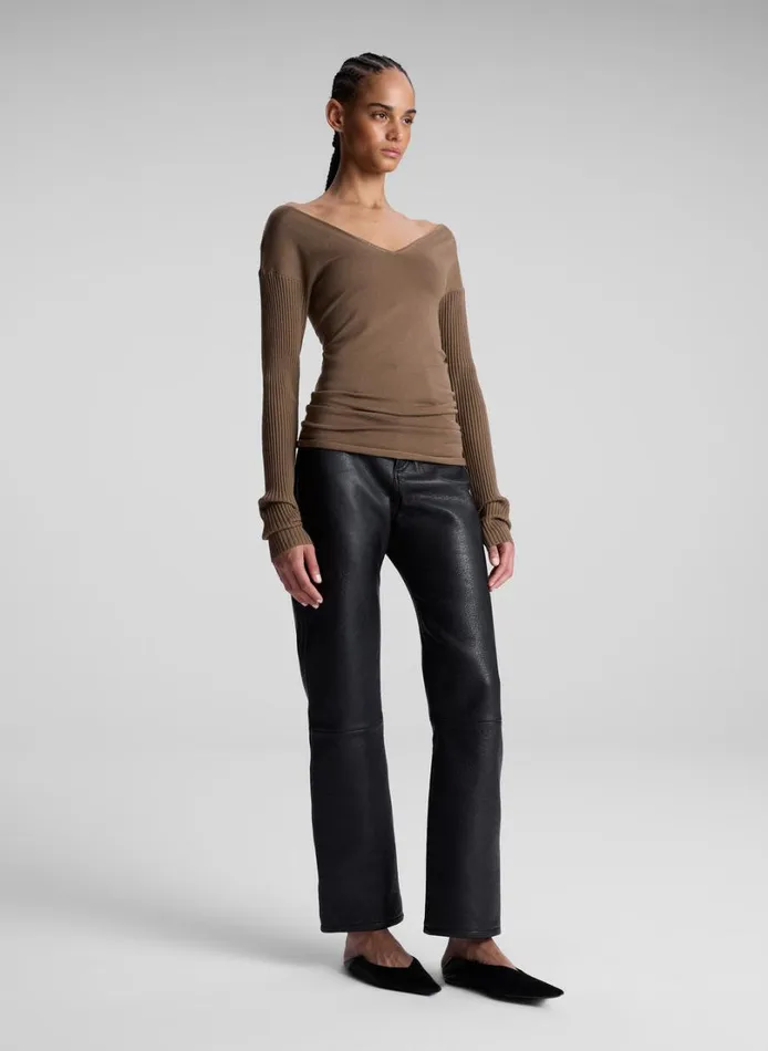 Women Knitwear ALC Keaton Ribbed Merino Top Dark Taupe