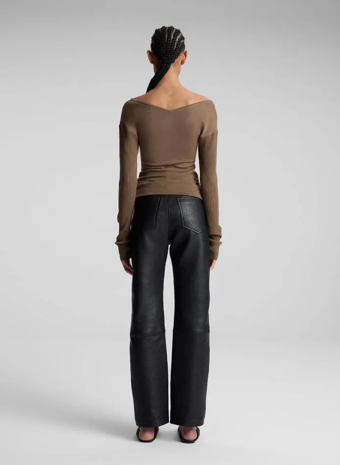 Women Knitwear ALC Keaton Ribbed Merino Top Dark Taupe