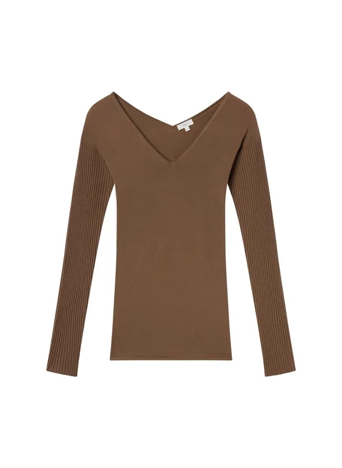 Women Knitwear ALC Keaton Ribbed Merino Top Dark Taupe