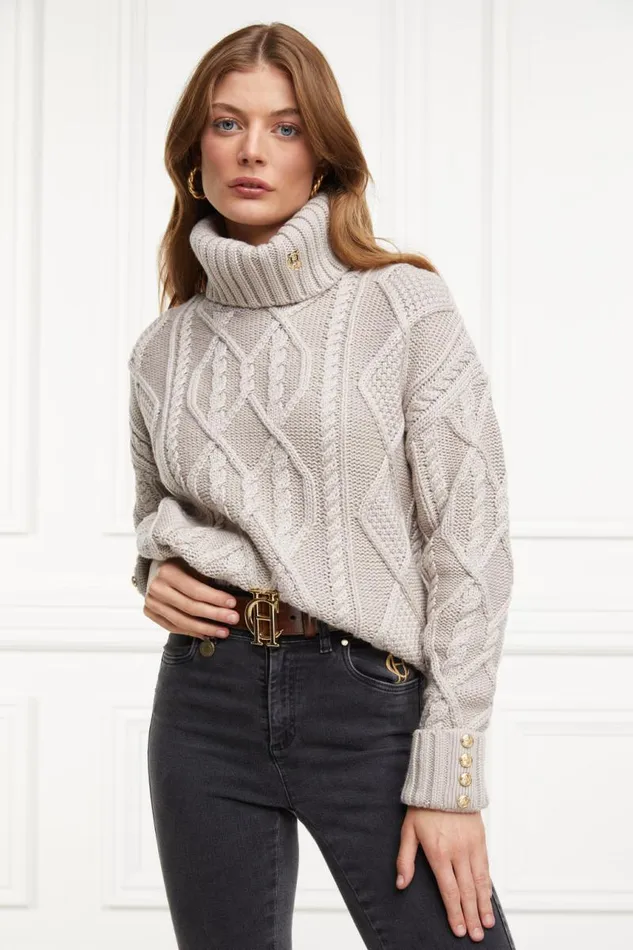 Women Knitwear Holland Cooper Noveli Cable Knit Taupe Women Knitwear Holland Cooper Noveli Cable Knit Taupe