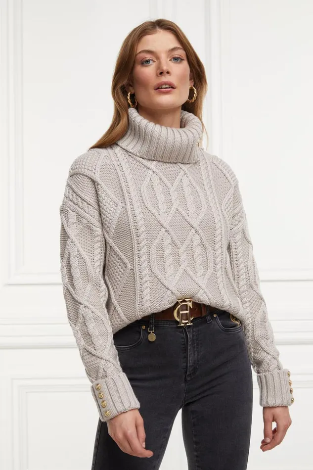 Women Knitwear Holland Cooper Noveli Cable Knit Taupe Women Knitwear Holland Cooper Noveli Cable Knit Taupe