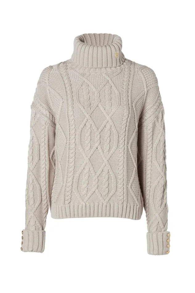 Women Knitwear Holland Cooper Noveli Cable Knit Taupe Women Knitwear Holland Cooper Noveli Cable Knit Taupe