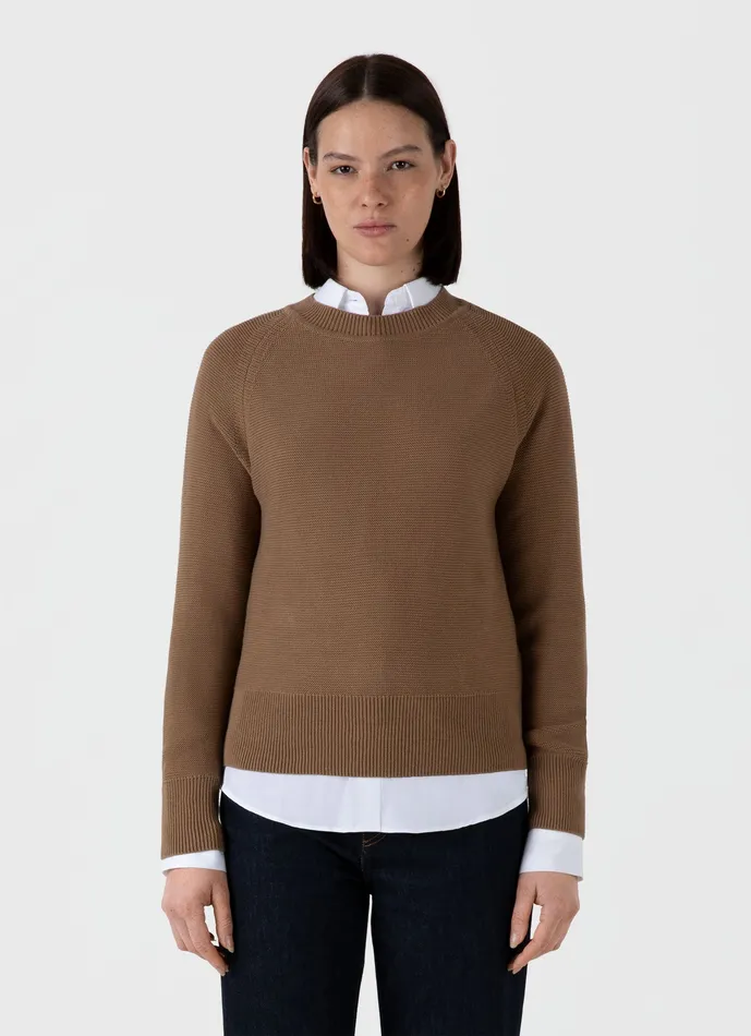 Women Knitwear ussunspel Textured Cotton Jumper Almond