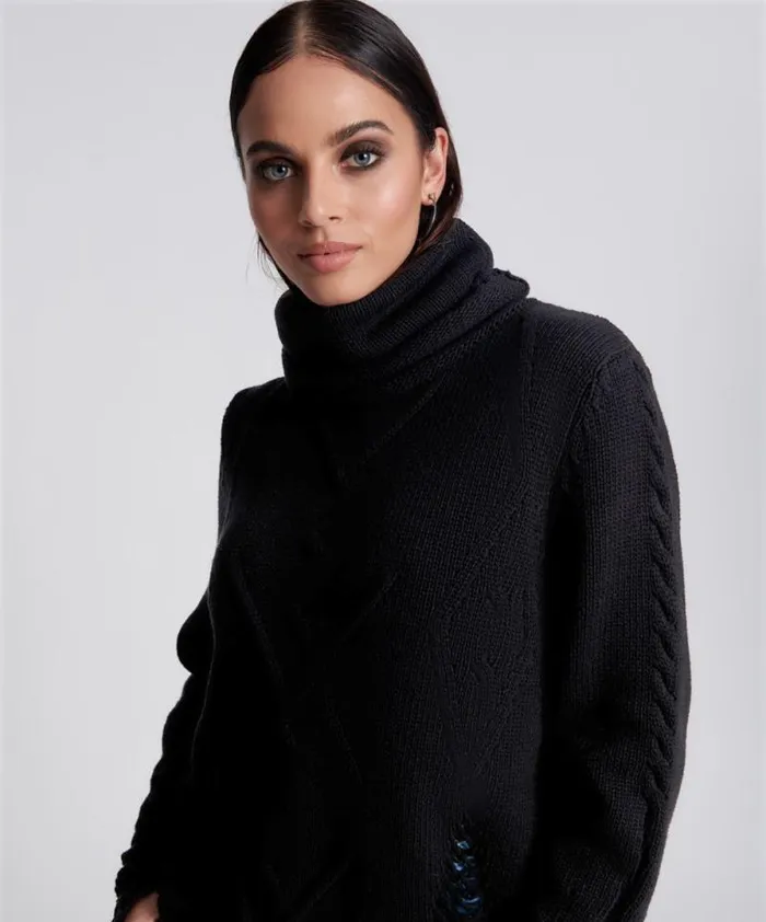 Women LADDERED ROLL NECK SWEATER One Teaspoon Knitwear