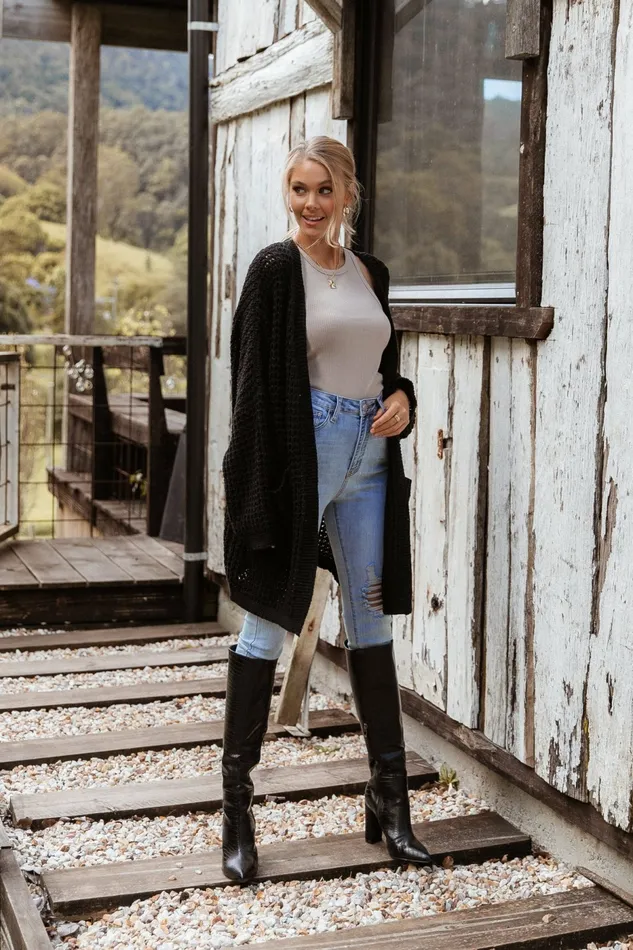 Women Leyonie Cardigan Black Sweaters Petal and Pup