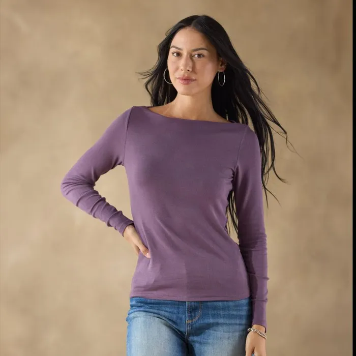 Women Light As Air Boatneck Tee Petite Violet Sundance Catalog Petite Styles
