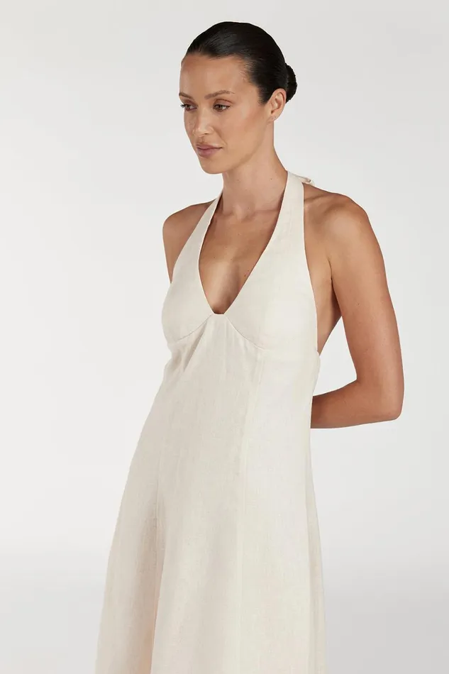 Women Linen Dresses DISSH AUDREY CREAM HALTER LINEN DRESS
