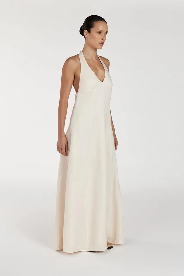 Women Linen Dresses DISSH AUDREY CREAM HALTER LINEN DRESS