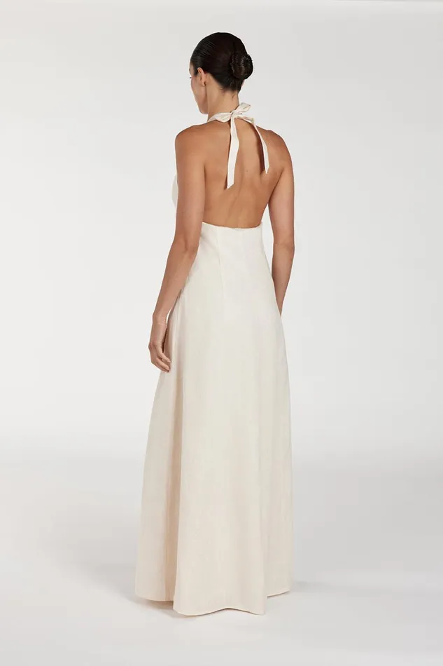Women Linen Dresses DISSH AUDREY CREAM HALTER LINEN DRESS