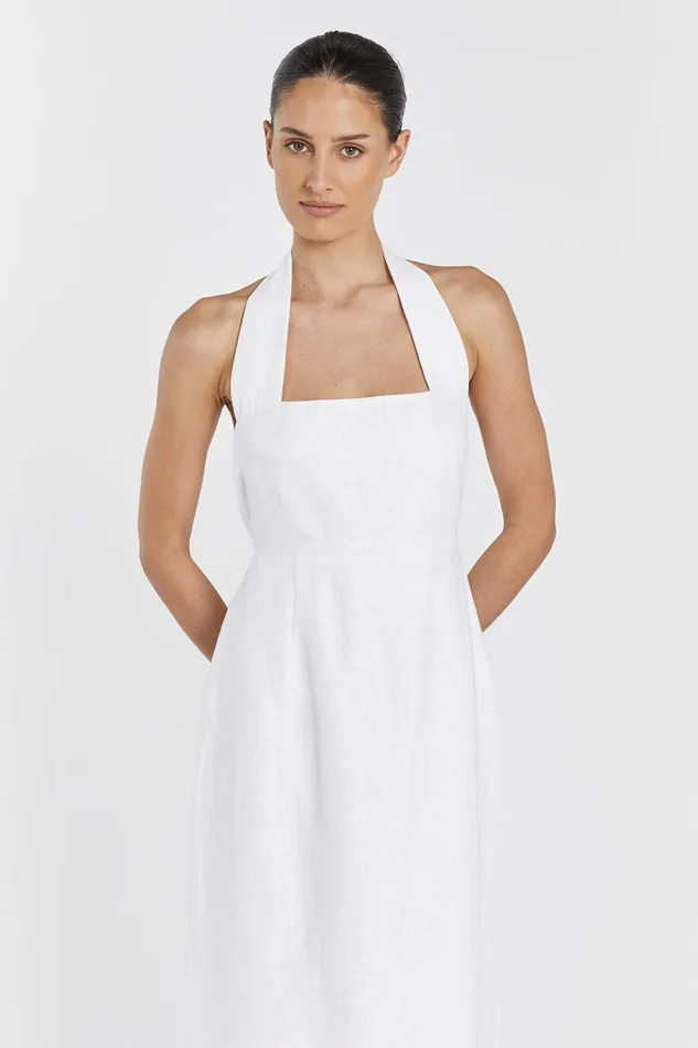 Women Linen Dresses DISSH LEO WHITE HALTER LINEN MIDI DRESS