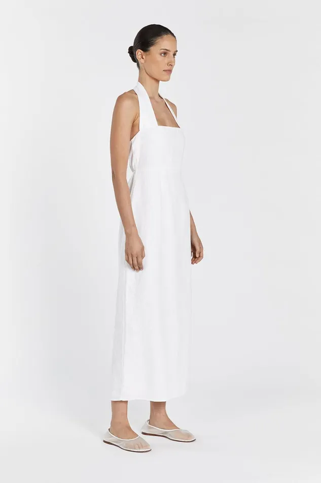 Women Linen Dresses DISSH LEO WHITE HALTER LINEN MIDI DRESS