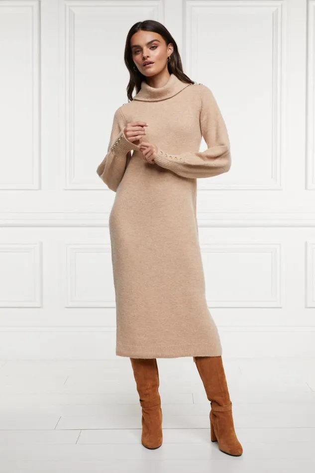 WomenLittle Dresses Holland Cooper Berkeley Roll Neck Dress Camel
