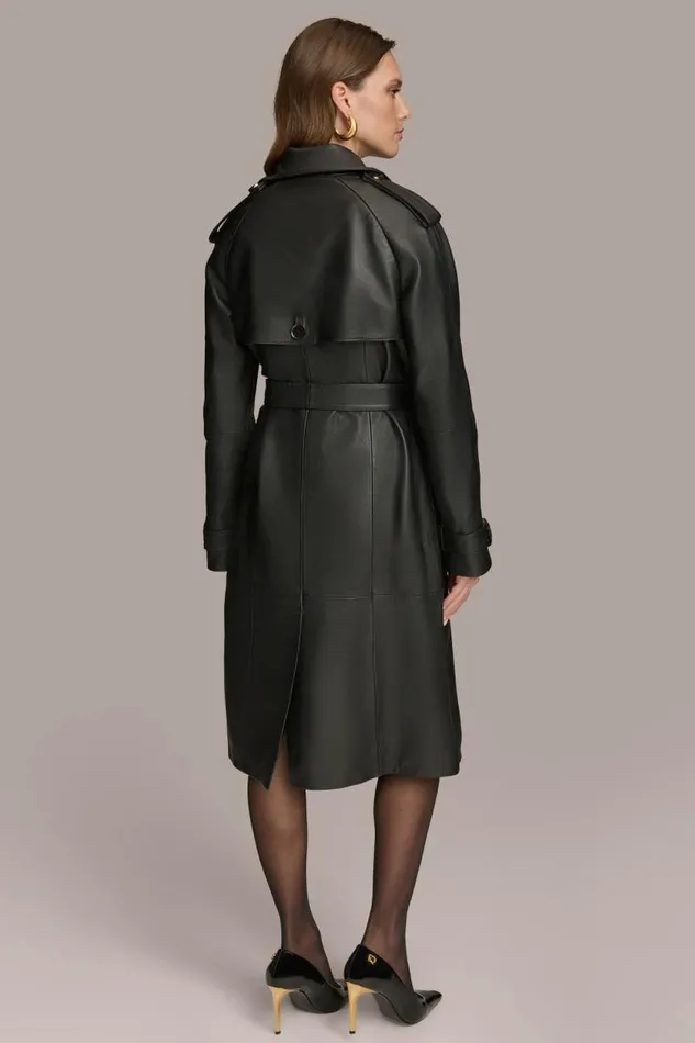 Women LONG LEATHER COAT Black Donna Karan New York Outerwear Women LONG LEATHER COAT Black Donna Karan New York Outerwear