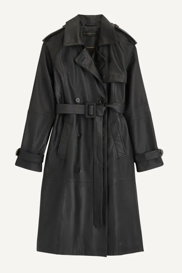 Women LONG LEATHER COAT Black Donna Karan New York Outerwear Women LONG LEATHER COAT Black Donna Karan New York Outerwear