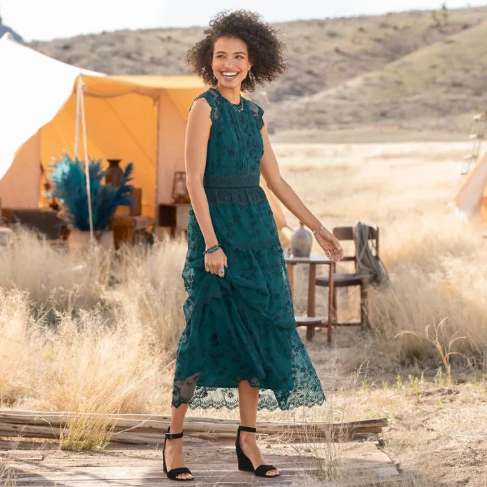 Women Loren Lace Dress Petite Emerald Sundance Catalog Dresses and Jumpsuits