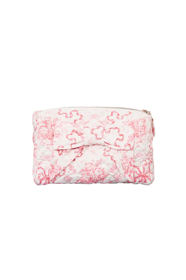 Women LoveShackFancy Bags and Travel Octavia Quilted Bow Cosmetic Travel Bag Bubblegum Blast