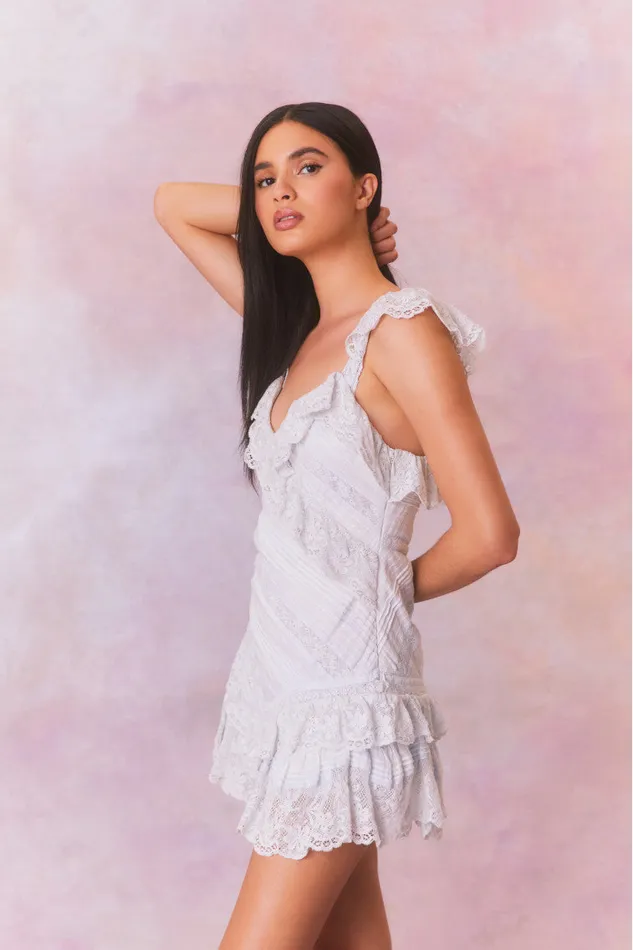 Women LoveShackFancy Dresses Bensley Fitted Lace Mini Dress Moonstone