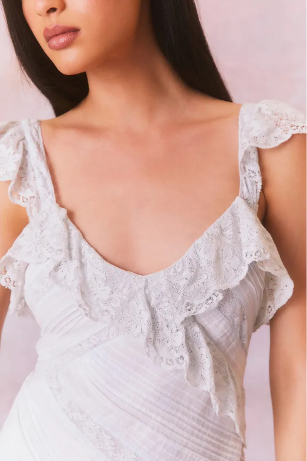Women LoveShackFancy Dresses Bensley Fitted Lace Mini Dress Moonstone